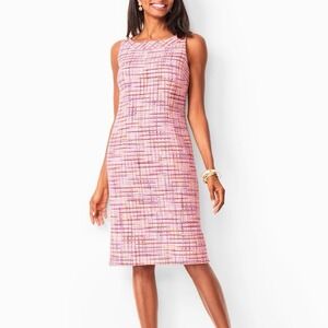 Talbots Pink Ribbon Tweed Sleeveless Shift Dress Size 4 Office‎ Preppy